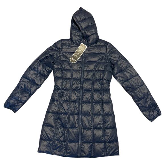 Adventure Blue Ultra Light Down Long Hooded Jacket Size X-Small - Picture 4 of 6